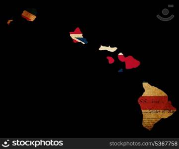 Hawaii USA state flag and map on grunge texture illustration