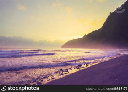 Hawaiian beach at sunrise. Amazing hawaiian beach at fantastic sunset
