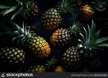 Hawaiian pineapples background. Neural network AI generated art. Hawaiian pineapples background. Neural network AI generated