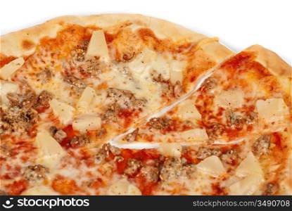 Hawaiian pizza with roasted chicken, pineapple, garlic and mozzarella cheese