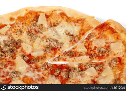 Hawaiian pizza with roasted chicken, pineapple, garlic and mozzarella cheese