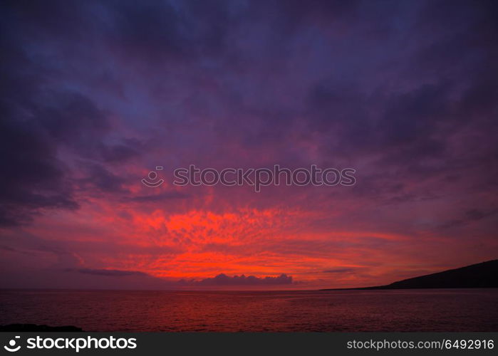 Hawaiian sunset. Beautiful scene in Hawaiian sunset