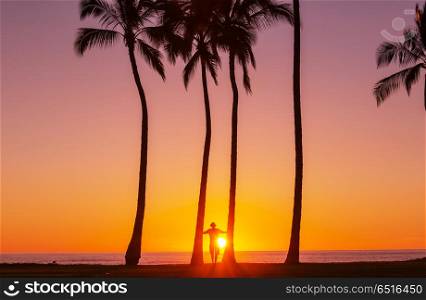 Hawaiian sunset. Beautiful scene in Hawaiian sunset