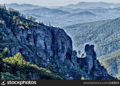 Hawksbill Mountain at Linville gorge with Table Rock Mountain landscapes