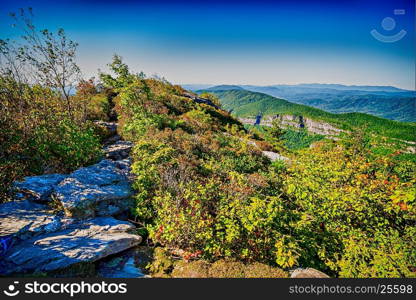 Hawksbill Mountain at Linville gorge with Table Rock Mountain landscapes