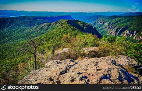 Hawksbill Mountain at Linville gorge with Table Rock Mountain landscapes