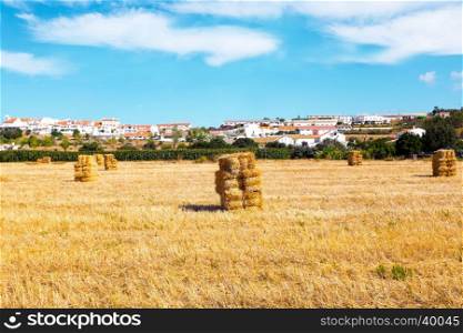 Hay bales in the fields near Aljezur in Portugal