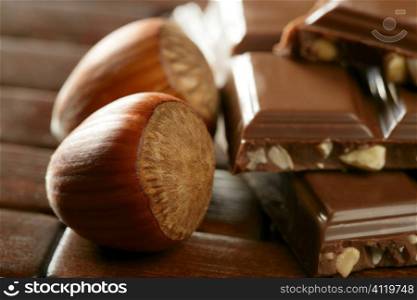 Hazelnuts and chocolate in brown enviroment