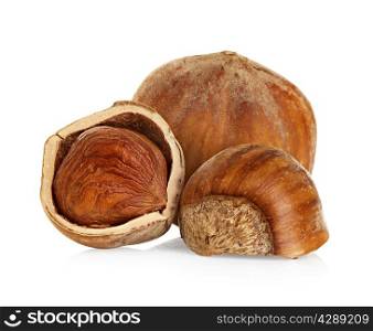 Hazelnuts isolated on a white background