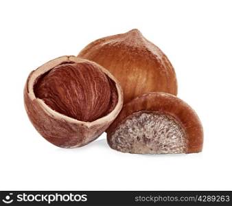 Hazelnuts isolated on a white background