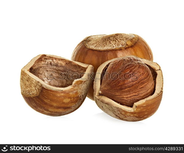 Hazelnuts isolated on a white background