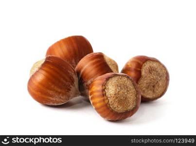 Hazelnuts on white background