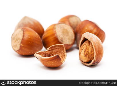 Hazelnuts on white background