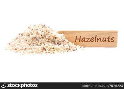 Hazelnuts powdered and plate