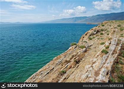 he rocky cliff . Maloe More Strait View, Cape Uyuga, Baikal lake