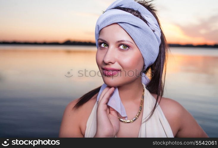 Head and shoulders shot of a cute women in retro wear