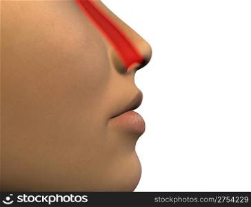 head cold. 3d the image of a fragment of the female person, with an abstract inflammation of pass of a nose
