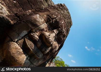 Head encarved in stone Bayon temple Angkor Wat. Head encarved in stone Bayon temple Angkor Wat Cambodia