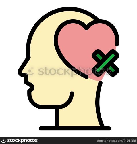 Head heart with band aid icon. Outline head heart with band aid vector icon color flat isolated. Head heart with band aid icon color outline vector