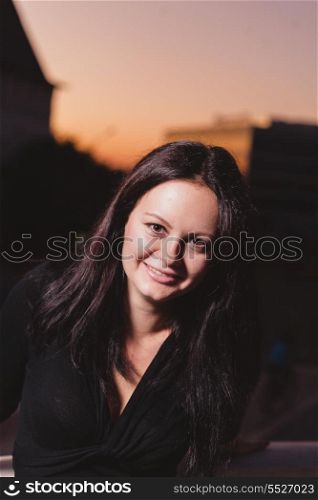 head of a smiling brunette colorized image