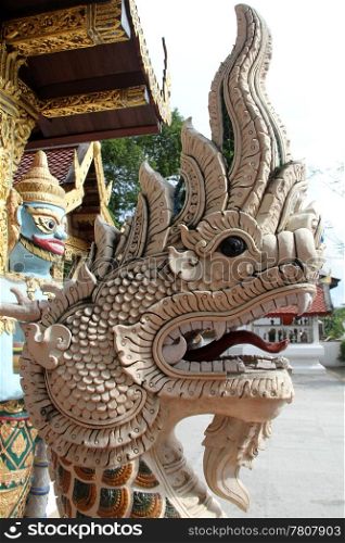 Head of dragon in Wat Phra That Si Chom Thong Wora Wiharn, near Chiang Mai, Thailand