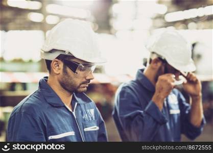 Head of engineer, worker leader portrait self confidence and professional look wearing safety glasses and white helmet.
