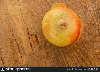 Head of onion on wooden board