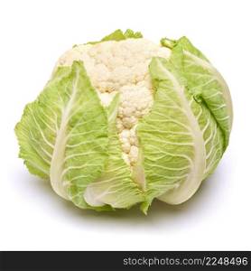 Head of organic natural cauliflower isolated on a white background. High quality photo. Head of organic natural cauliflower isolated on a white background
