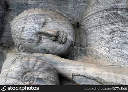 Head of sleeping Buddha in Gal Vihara in Polonnaruwa, Sri Lanka
