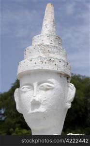 Head of statue with high hat in Mingun, Mandalay, Myanmar