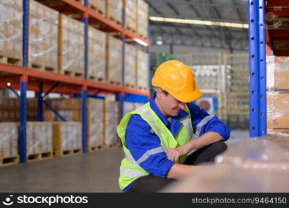 Head of worker in an auto parts warehouse, Examine auto parts that are ready to be shipped to the automobile assembly factory.