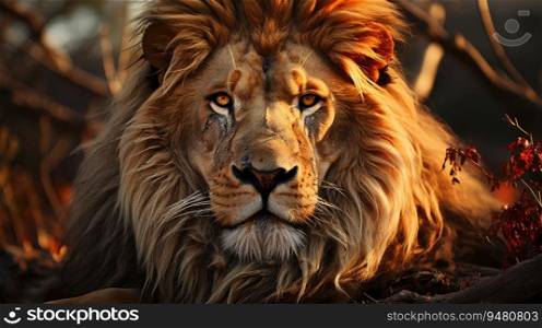 Head shot of a male lion. Generative AI