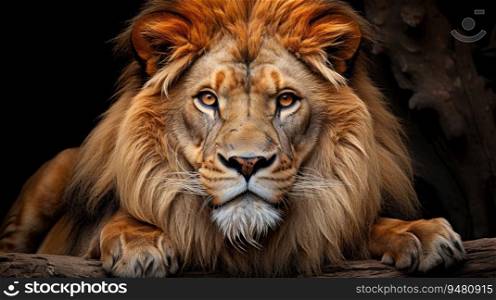 Head shot of a male lion. Generative AI