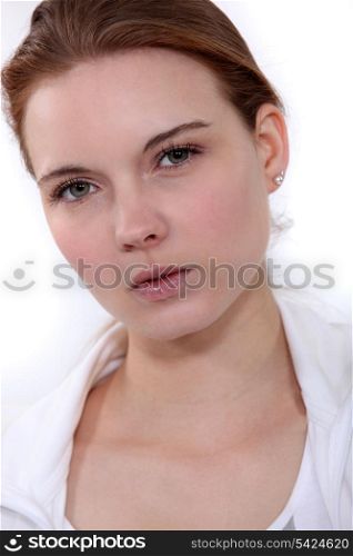 Head-shot of serious woman