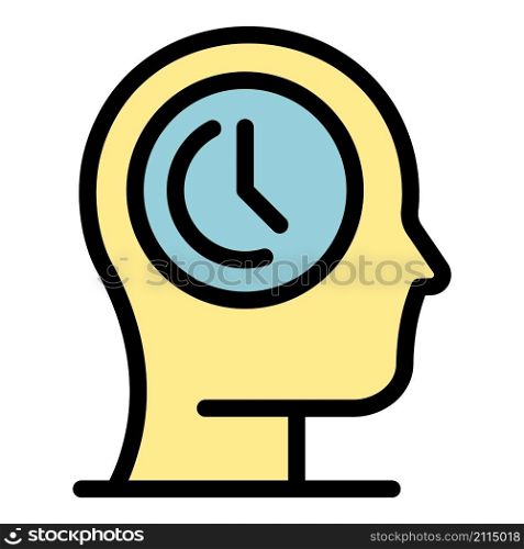 Head think time icon. Outline head think time vector icon color flat isolated. Head think time icon color outline vector