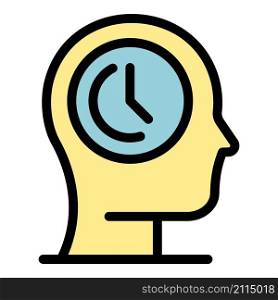 Head think time icon. Outline head think time vector icon color flat isolated. Head think time icon color outline vector