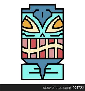 Head tribal idol icon. Outline head tribal idol vector icon color flat isolated on white. Head tribal idol icon color outline vector