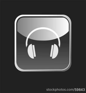 Headphones icon on a square button on dark background