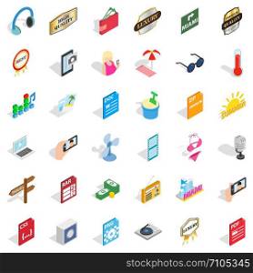 Headphones icons set. Isometric style of 36 headphones vector icons for web isolated on white background. Headphones icons set, isometric style