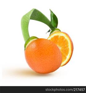 headphones of orange, lime and leaves on a white background isolated. headphones of orange, lime and leaves