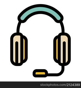 Headphones with microphone icon. Outline headphones with microphone vector icon color flat isolated. Headphones with microphone icon color outline vector