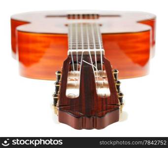 headstock of classical acoustic guitar isolated on white background
