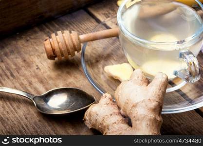 Healing tea from ginger root. Medicinal tea made from ginger root.Healthy drink