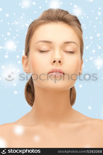 health and beauty concept - clean face of young beautiful woman