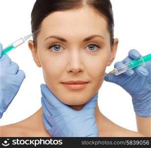 health and beauty concept - woman getting dermall fillers injection. dermall fillers injection