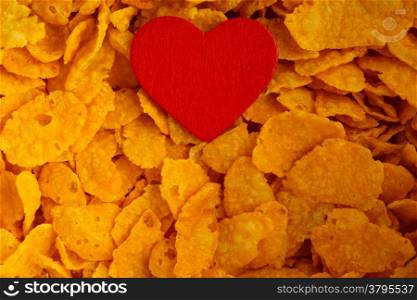 Health and diet concept, healthy breakfast. Love corn flakes background texture