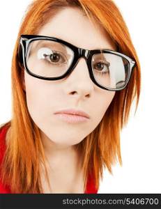 health, beauty, business concept - woman wearing eyeglasses