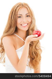 health, beauty, diet concept - smiling woman with red apple