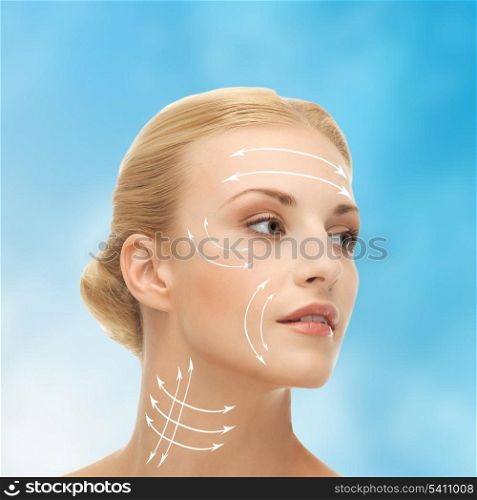 health, beauty, medicine concept - beautiful woman ready for cosmetic surgery