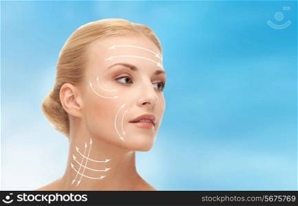 health, beauty, medicine concept - beautiful woman ready for plastic surgery or cosmetic procedure
